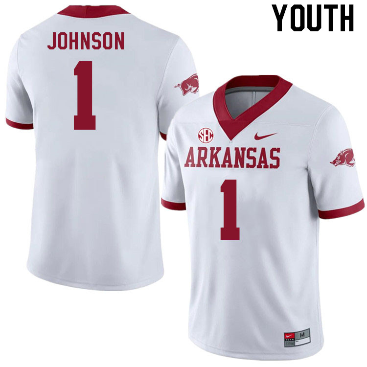 Youth #1 Lorando Johnson Arkansas Razorback College Football Jerseys Stitched Sale-Alternate White